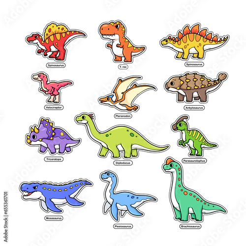 Fototapeta Naklejka Na Ścianę i Meble -  Set of cute dinosaur element in colorful style isolated vector illustration