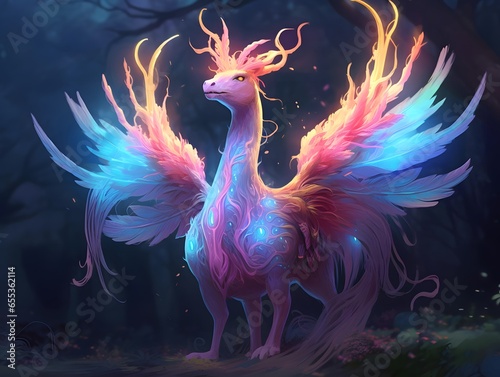 3d rendering of a fantasy fairy tale dragon in the dark forest