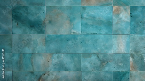 Pattern of Travertine Tiles in turquoise Colors. Top View