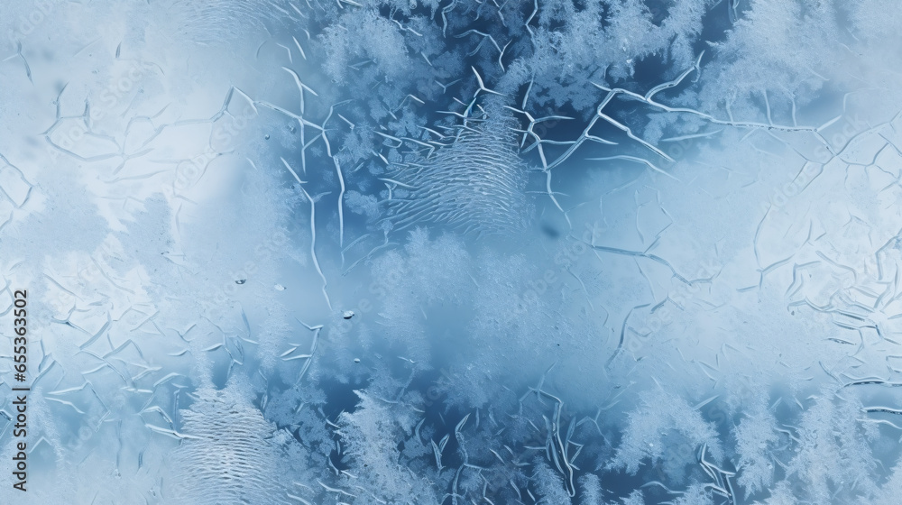 An icy texture defines the background, with a frozen window adding to the wintry feel.. - obrazy, fototapety, plakaty 