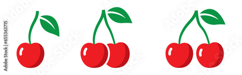 Cherry fruits set icon, vector illustration