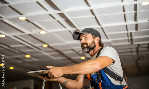 Quieting the Chaos: The Role of a Ceiling Tile Installer. © Bartek