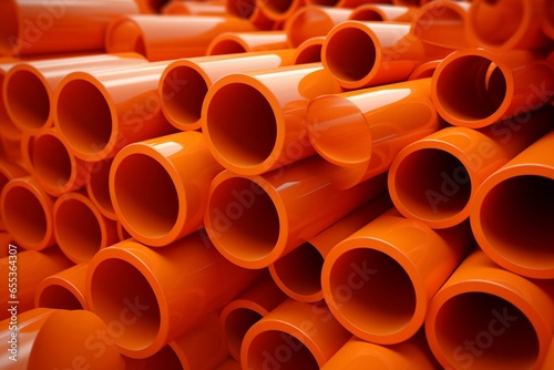 3D illustration of orange plastic PVC pipes. Generative AI