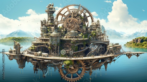 Picture an island that's a massive, sentient clockwork mechanism, with gears, springs, and cogs powering its intricate movements.