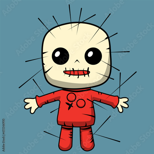 A voodoo doll with needles in its body. Perfect for Halloween theme. Cute doll face.