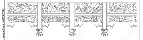 Vector sketch illustration of architectural design backdrop for Chinese family room of ancestral place