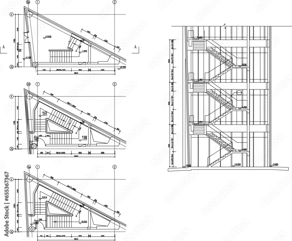 Vector sketch illustration of architectural design of emergency stairs for multi-storey building