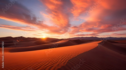 Sunset over the sand dunes in Death Valley National Park, California