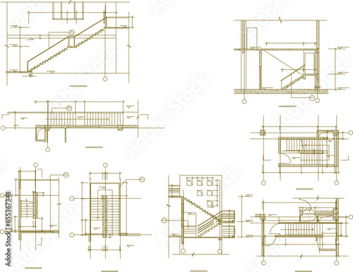 Vector sketch illustration of architectural design of emergency stairs for multi-storey building