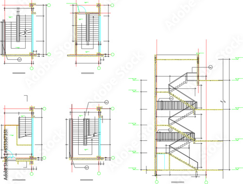 Vector sketch illustration of architectural design of emergency stairs for multi-storey building