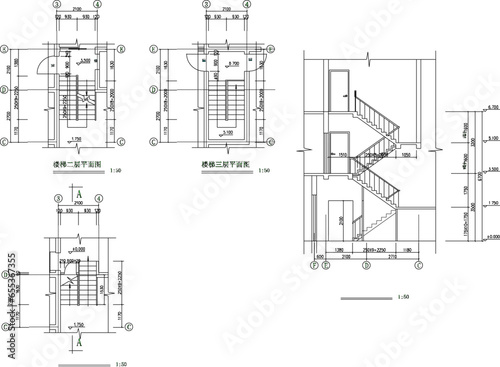 Vector sketch illustration of architectural design of emergency stairs for multi-storey building