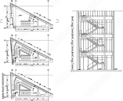 Vector sketch illustration of architectural design of emergency stairs for multi-storey building