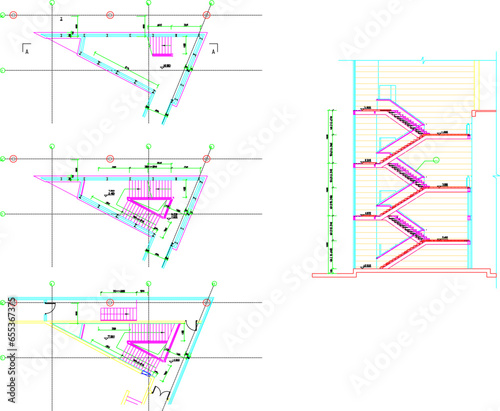 Vector sketch illustration of architectural design of emergency stairs for multi-storey building