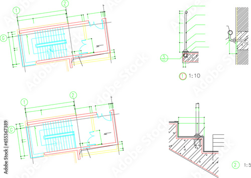Vector sketch illustration of architectural design of fire escape with bathroom underneath for multi-storey building