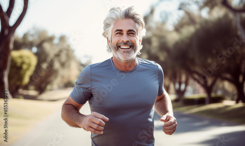 An senior male jogging outdoors, advocating for seniors to stay active for a healthy lifestyle