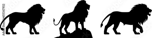 lion with mane big cat black silhouette logo set