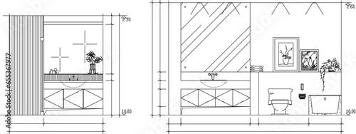 Vector sketch illustration of modern minimalist hotel bathroom interior architectural design