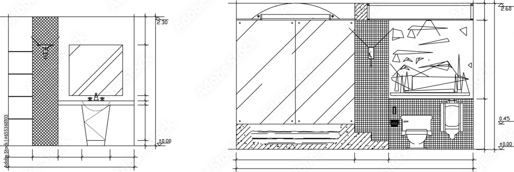 Fototapeta premium Vector sketch illustration of modern minimalist hotel bathroom interior architectural design