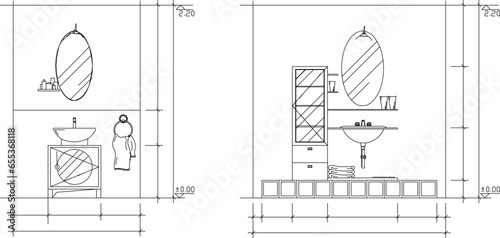 Vector sketch illustration of modern minimalist hotel bathroom interior architectural design