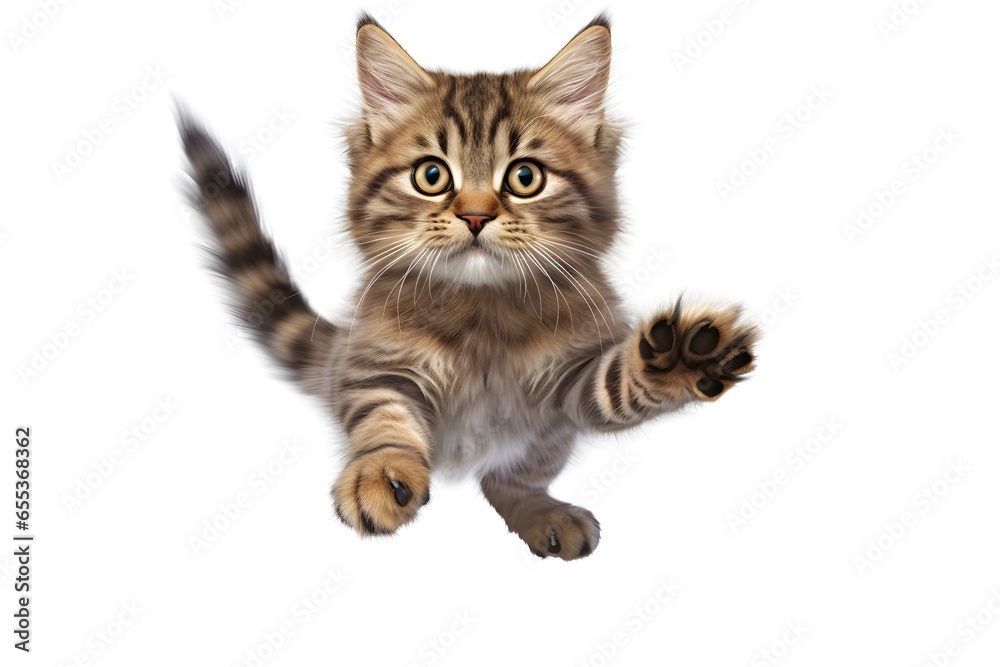 Cute cat jumping on white background. Cute cat jumping on white background.