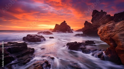 Long exposure of a beautiful sunset over a rocky beach in South Australia © Iman