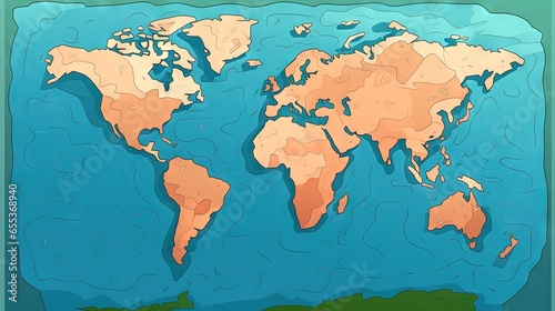  a map of the world is shown in orange and blue. generative ai