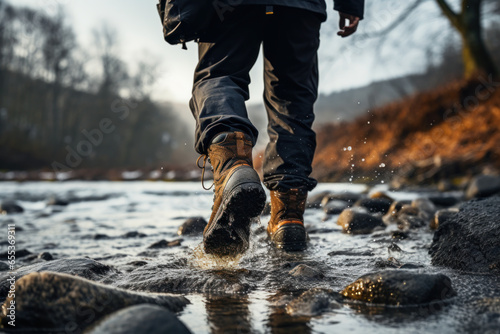 A person walking along a stream in a forest in search of the serenity and tranquility that nature gives, away from the city.