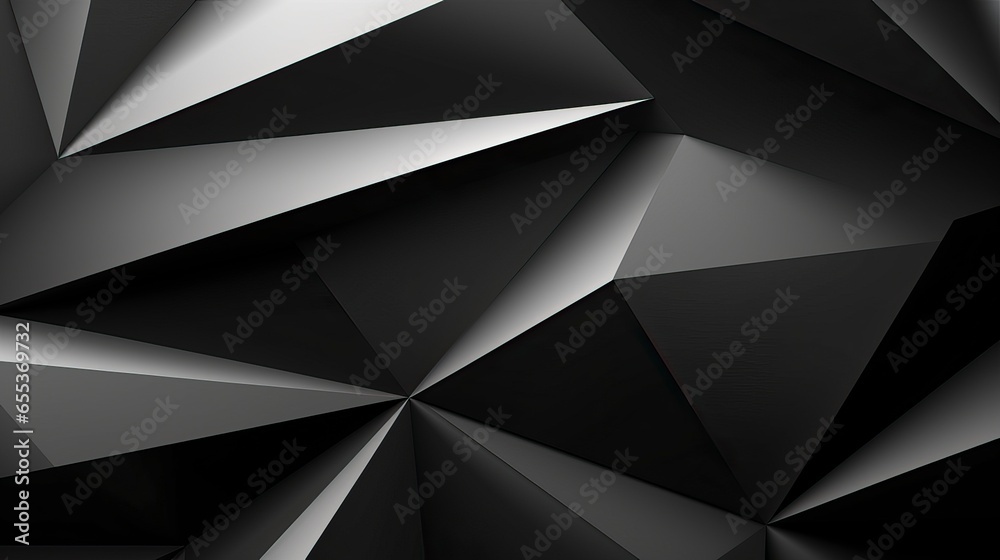 A black and white abstract triangular design background created with Generative AI technology A black and white abstract triangular design background created with Generative AI technology