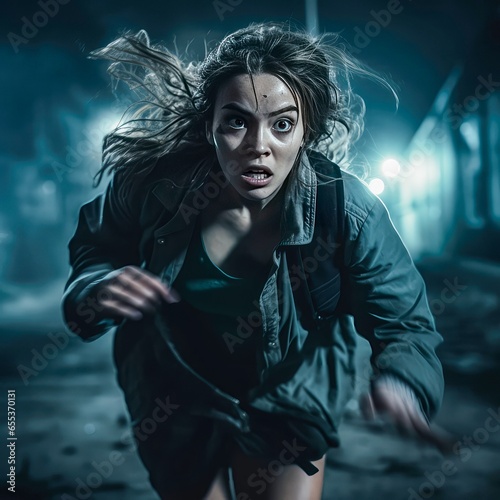 Close-Up Eye-Angle View of a Fleeing Woman's Eyes as She Runs Through the Dangerous City Street