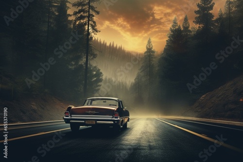 Driving down a road. Generative AI © Koa
