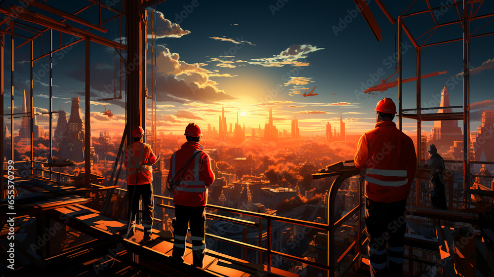 a man in a black suit with a mask on the background of the city with a lot of buildings.