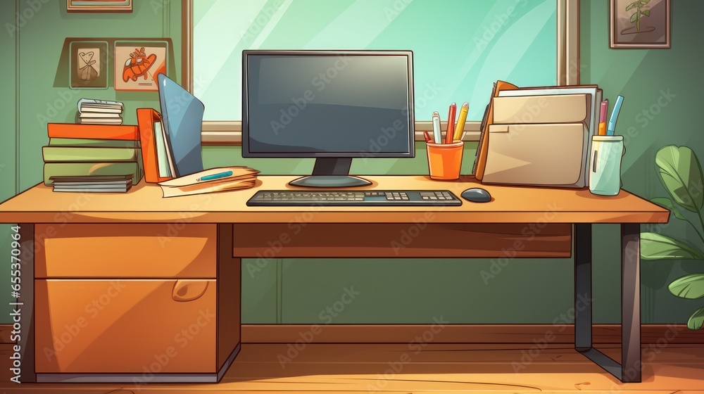 computer in office. Generative AI computer in office. Generative AI