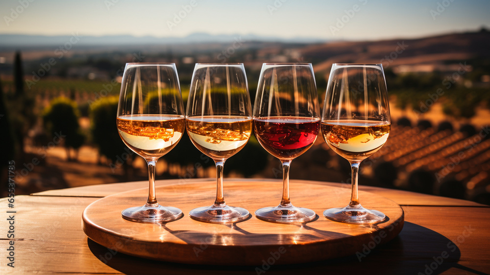 wine in glasses on the vineyard