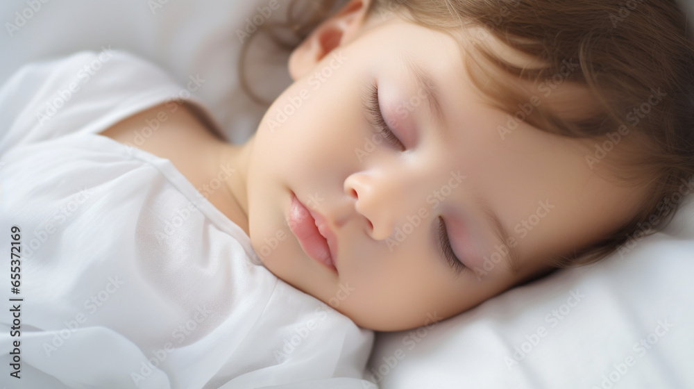 a cute sleeping baby on a white pillow. a cute sleeping baby on a white pillow.