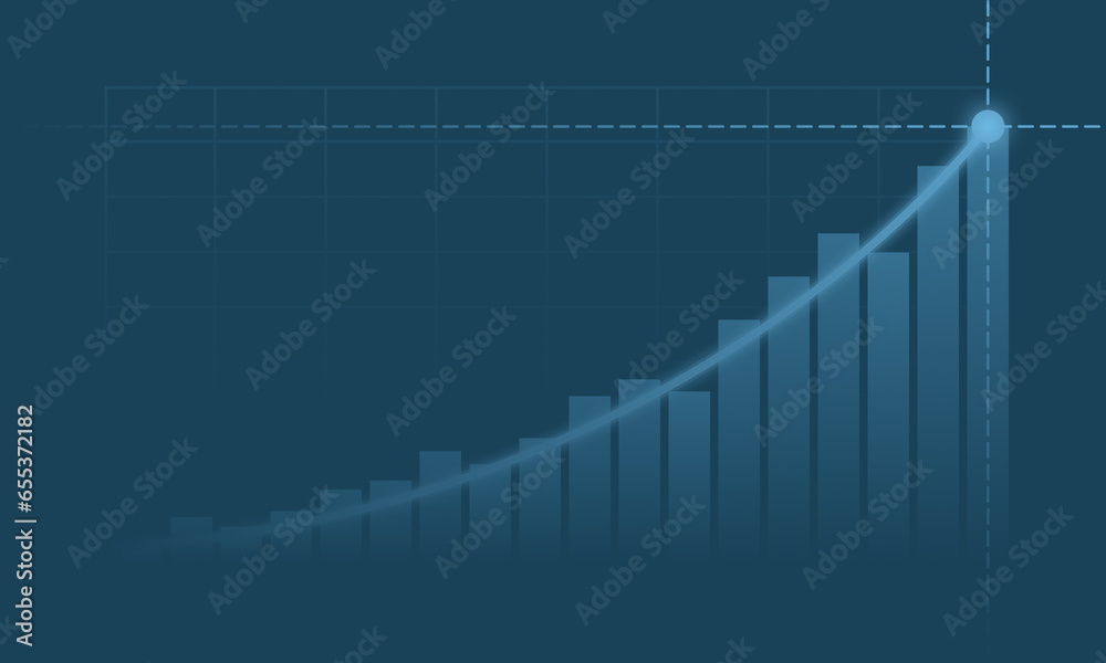 Fototapeta premium Crypto or business graph with rising trend isolated on blue background. Illustration