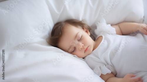 a cute sleeping baby on a white pillow.