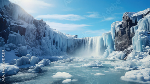 a frozen waterfall in winter