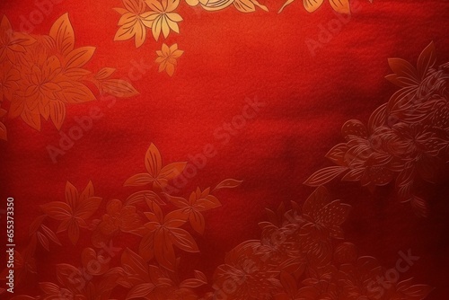 Red metallic background material with a traditional Japanese paper-like texture. Generative AI
