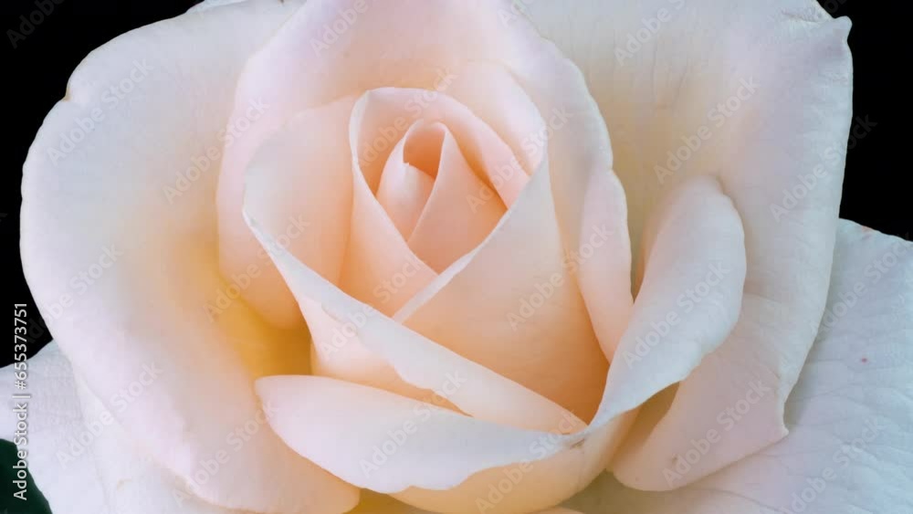Timelapse of pink rose flower blooming on black background. Blooming rose flower open, time lapse, close-up. Wedding backdrop, Valentine's Day concept. 4K UHD video timelapse