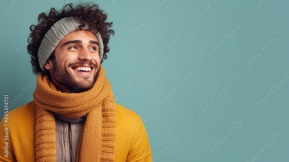 Happy man with scarf and knitted hat Happy man with scarf and knitted hat