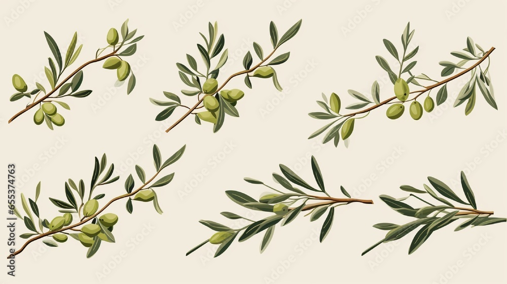Set of olive branches in a vector - obrazy, fototapety, plakaty 