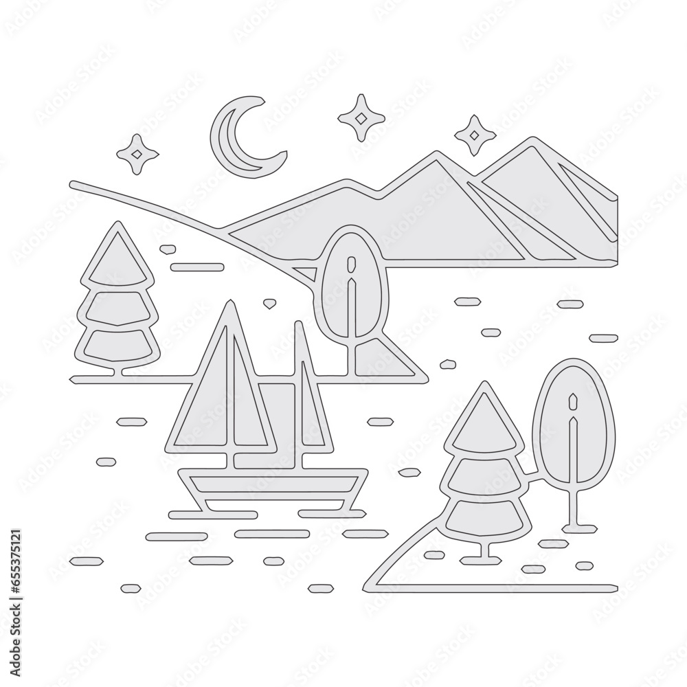 set of hand drawn illustrations icon. mountain and tree with ship icons. outline design in isolated on white background in vector. set of hand drawn illustrations icon. mountain and tree with ship icons. outline design in isolated on white background in vector.