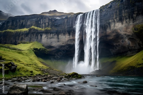 Seljalandsfoss waterfall, Iceland. Panoramic view