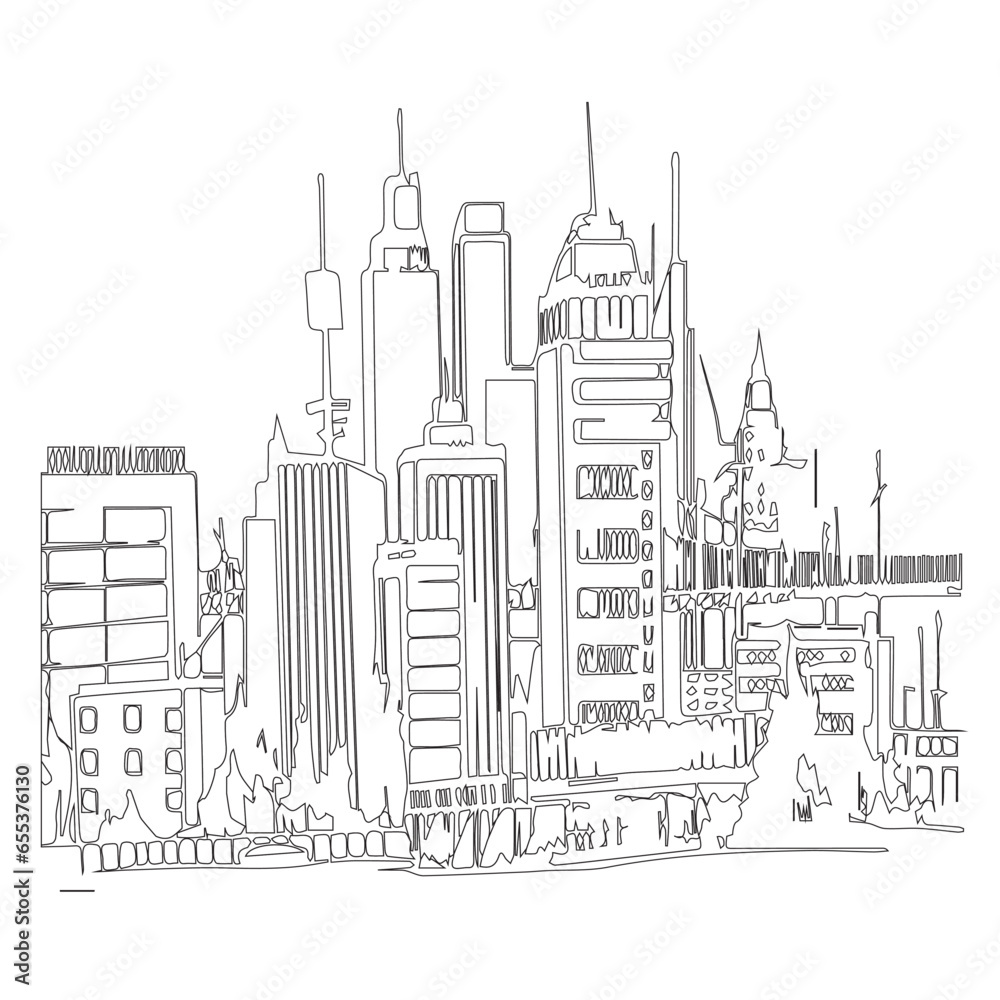 city skyline sketch. city skyline vector . city outline design on isolated vector design in illustration. outline city of vector design. modern city design. 