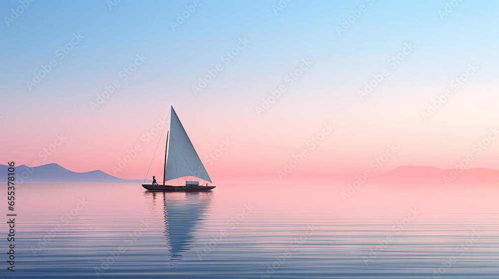  a sailboat with a person on it in the water.  generative ai