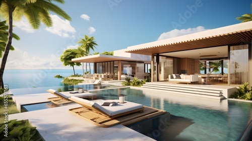 Panoramic view of luxury villa with swimming pool and beach © Iman