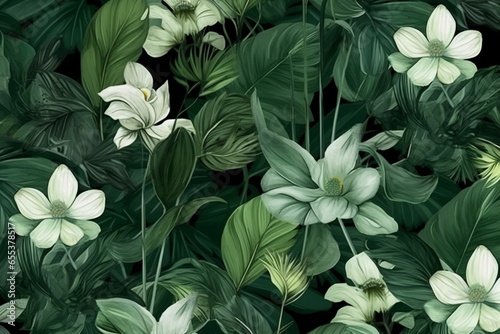 Trendy botanical design for printable card, wall art, and wallpaper in green color. Generative AI photo