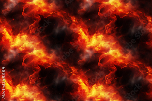 Cascading flames and billowing smoke in a captivating diagonal arrangement. Seamless repeatable background.