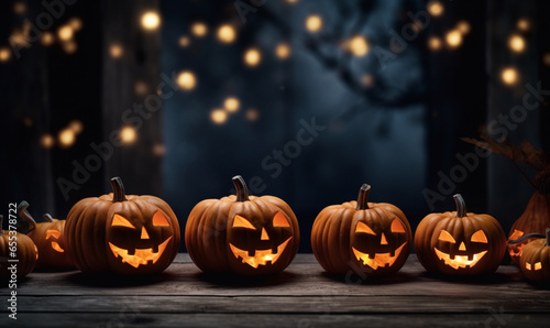 Dark house interior decorated with pumpkin for Halloween © Andrii IURLOV