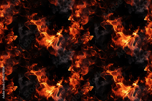 Fiery Dance of Realistic Flames and Smoke. Seamless Repeatable Background.